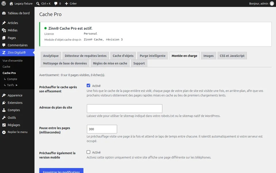 Préchauffer le cache après une purge