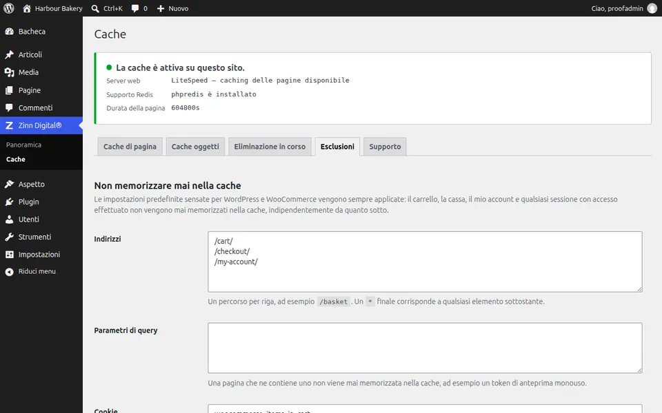Escludere una pagina dalla cache