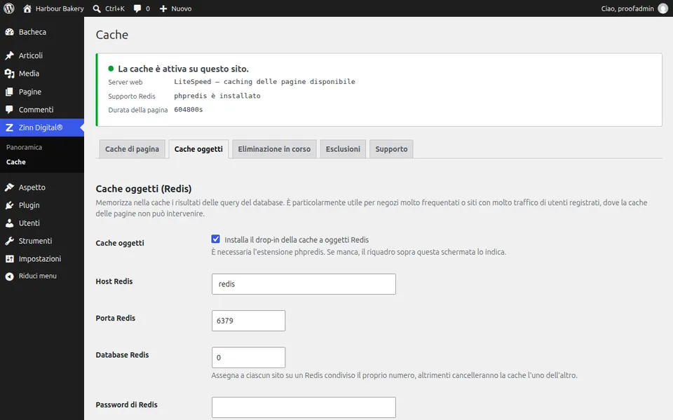 Attivi la cache degli oggetti Redis per WordPress