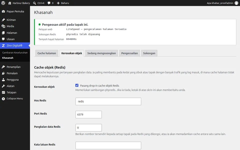 Hidupkan cache objek Redis untuk WordPress