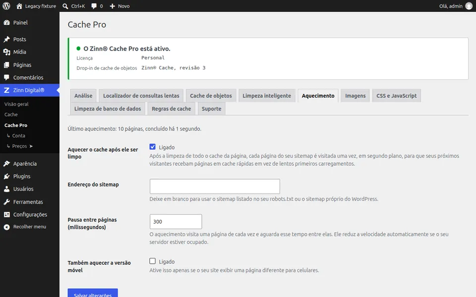 Aquecer o cache após a limpeza