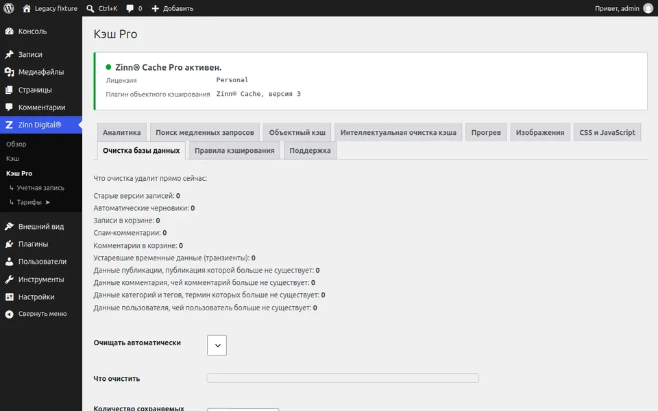 Очистить базу данных WordPress