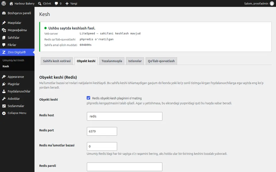 WordPress uchun Redis obyekt keshini yoqing