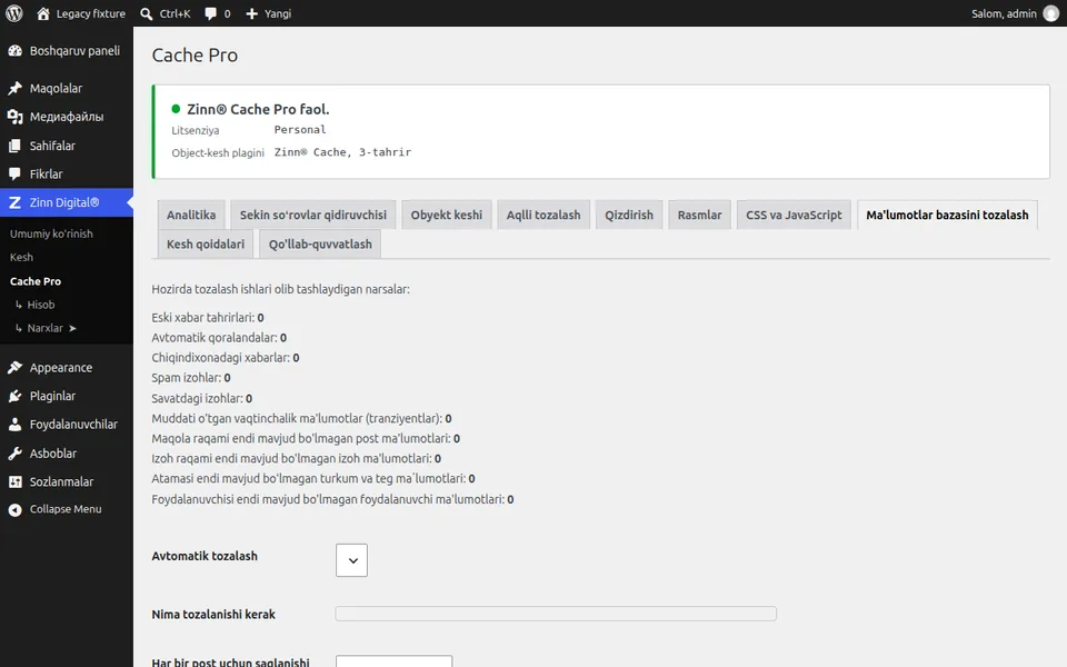 WordPress ma'lumotlar bazasini tozalash
